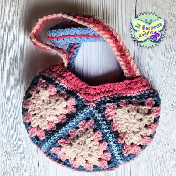 Handmade Crochet Pink White Rose Bag, Spring Summer Purse - Picture 2 of 5